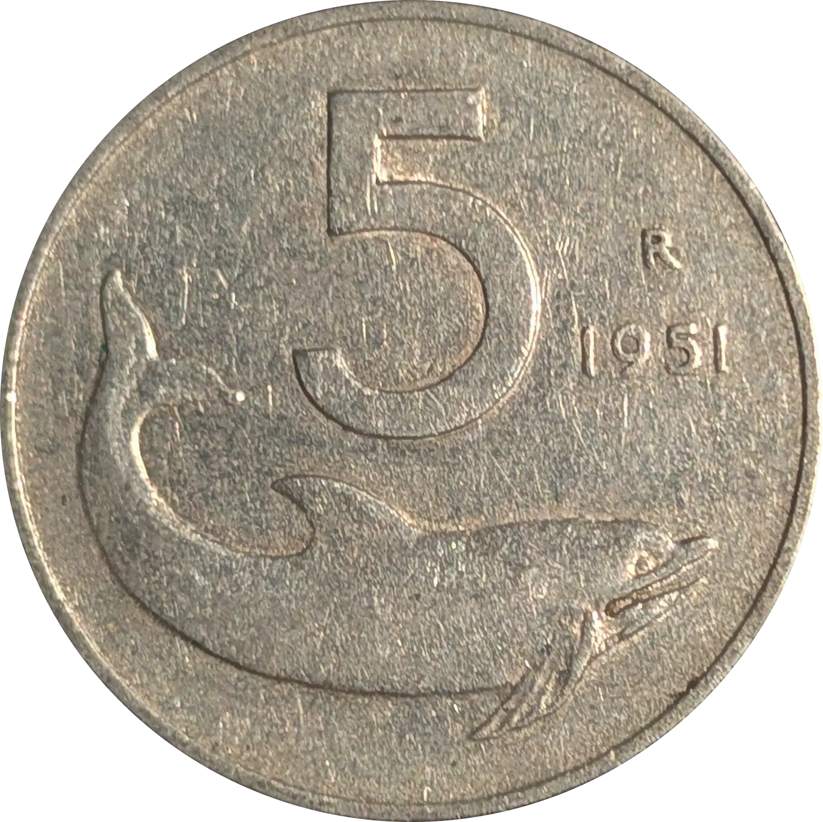 Rovescio di 5 lire Delfino