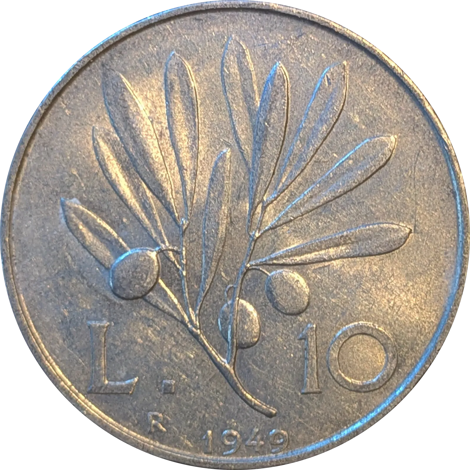Rovescio di 10 lire Ramo di ulivo