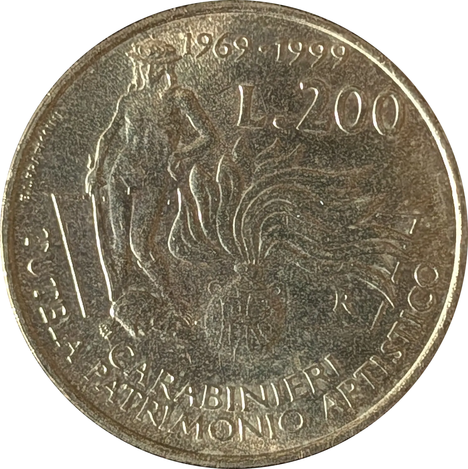 Rovescio di 200 lire Carabinieri, tutela patrimonio artistico