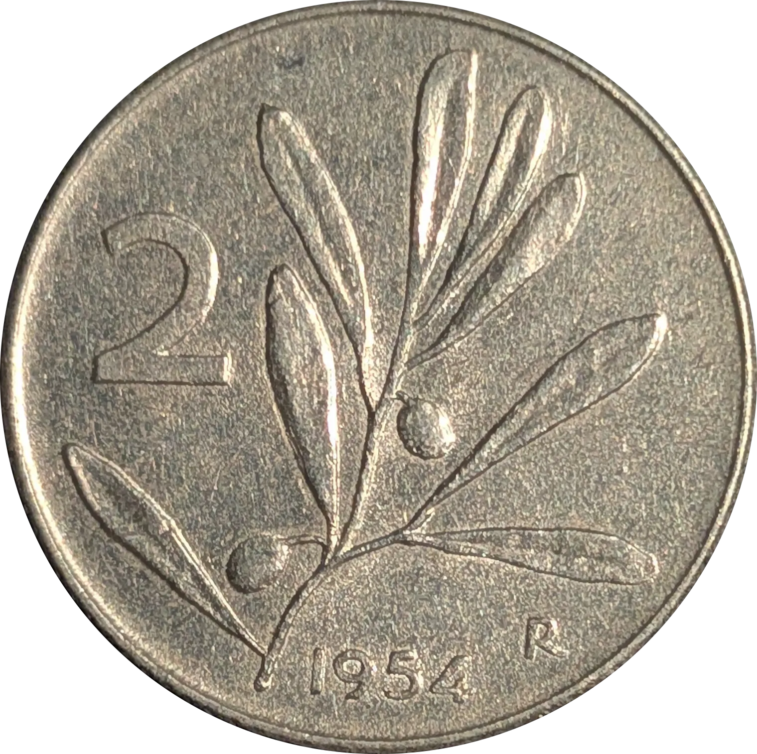 Rovescio di 2 lire Ramo di ulivo